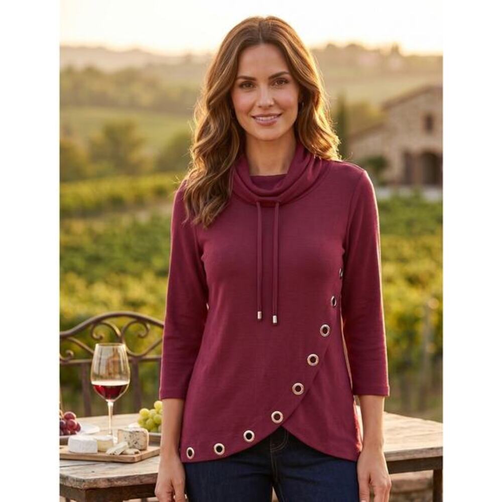 NY Collection maroon cowl neck top with 3/4 sleeves size Pettit Large